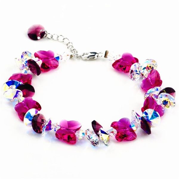 

beaded, strands s925 silver tail chain austrian crystal bracelet butterfly adjustable women, Black