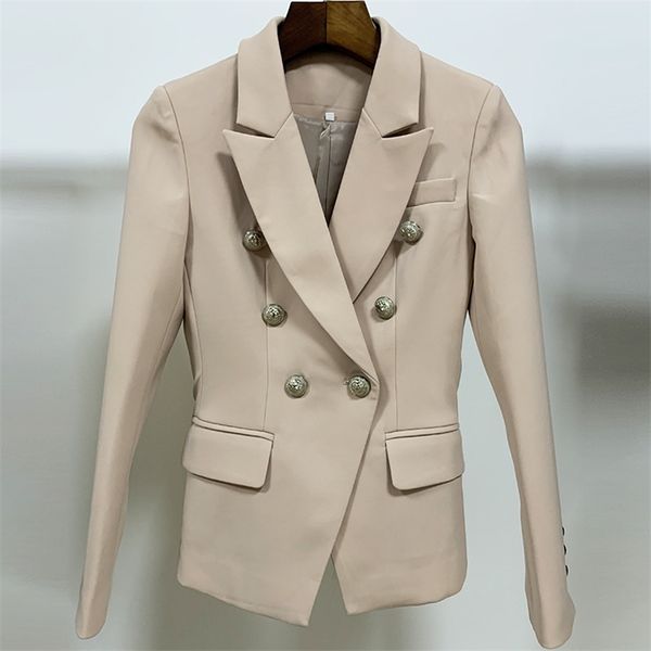 Yüksek Kaliteli Moda Tasarımcısı Ceket kadın Metal Aslan Düğmeler Kruvaze Blazer Dış Ceket Boyutu S-XXL 210521