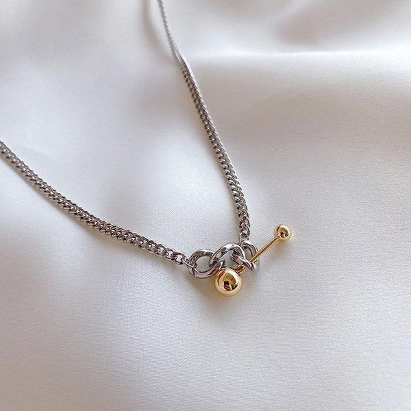 

pendant necklaces vsnow luxury minimalist contrast color chunky chain necklace for women girls metal round beads hollow jewelry, Silver