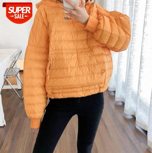 

011275 lightweight hooded down jacket women's short loose fashion white duck #sn0r, Black