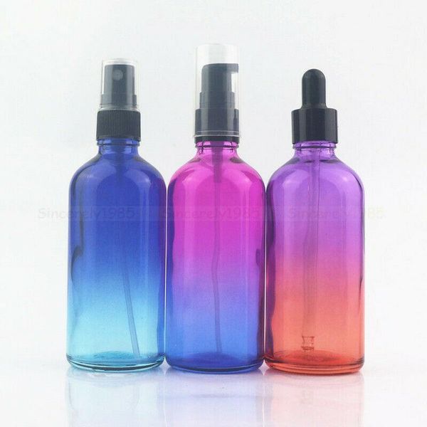 

bottles 100ml gradient color glass bottle with perfume sprayers, essential oil droppers, serum cream pump storage & jars