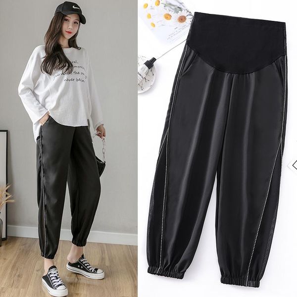 

maternity bottoms 1817# pants summer comfy casual loose belly support elastic waist trousers, White
