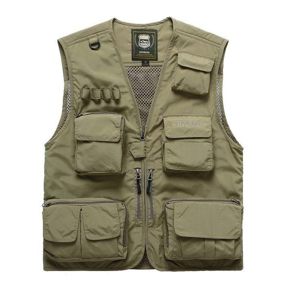 

men's vests vest men outdoor multi-pocket fish pography waistcoat large size thin v-neck zipper mesh breathable casual sleeveless jacke, Black;white