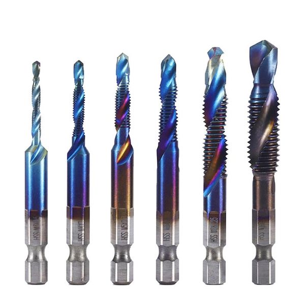 

hand tools 6pcs durable home portable hex shank blue coating metric thread professional drill tap bits set high speed steel