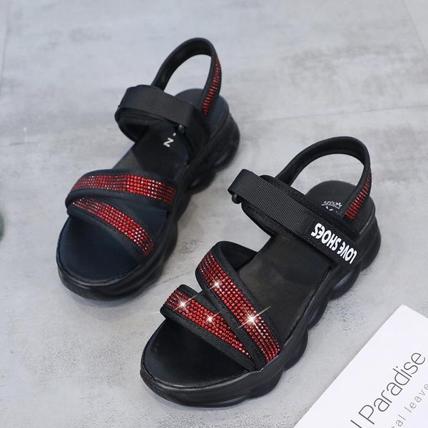 

sandals summer thick bottom platform crystal rhinestone women wedges casual shoes comfortable gladiator, Black