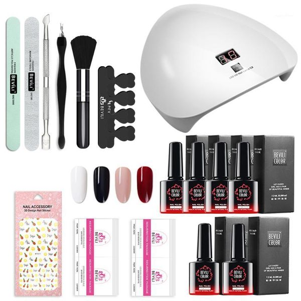 

gel nail polish kit with 45w uv led light, home manicure tools 4 colors base and coat1