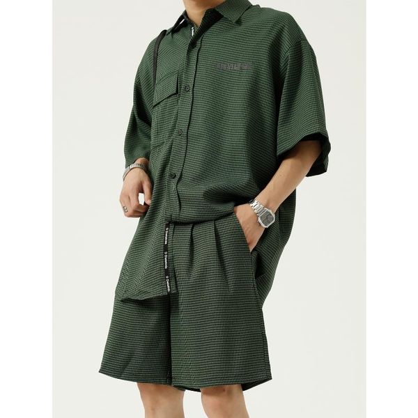 

- 2021 summer leisure suit trend plaid casual capris men's wear tracksuits, Gray