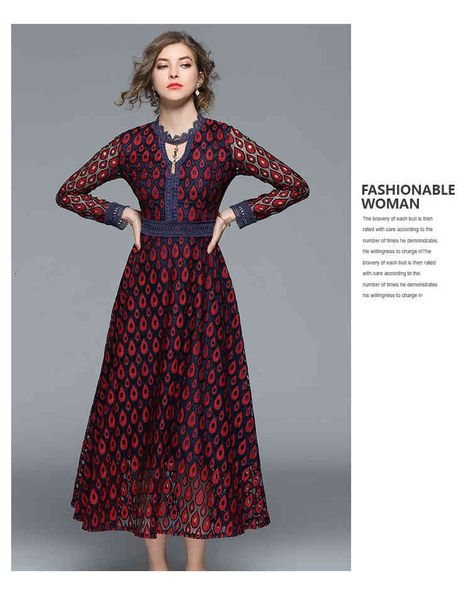 

casual dresses spring solid floral lace long sleeves women party dress elegant v-neck lady chic big swing quality vestidos sd3h, Black;gray