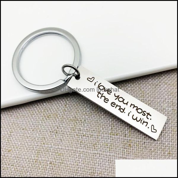 Schlüsselanhänger Fashion Aessories Benutzerdefinierter Paarschmuck Schlüsselanhänger „I Love You More The End Win“ Edelstahl Charm Schlüsselanhänger Valentinstagsgeschenk Hus