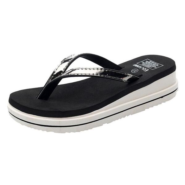 

slippers korean version of 2021 summer wear flip-flops sponge cake thick bottom non-slip casual wear-resistant beach wild wedge heel, Black