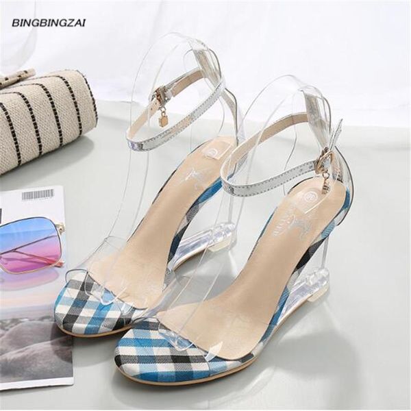 

ladies shoes 8cm wedges thin heels rhinestone sandals casual party platform pumps peep toe buckle 34-41, Black