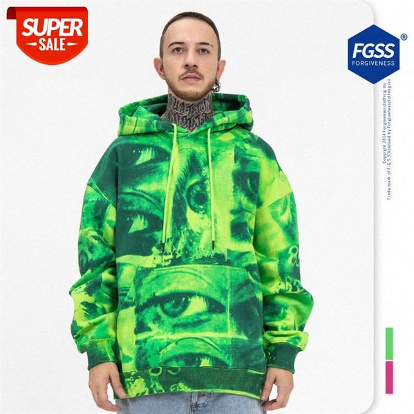 

autumn dye trend dark wind demon eye print hooded sweater loose #nu2e, Black