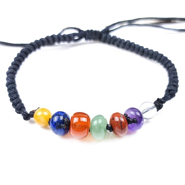 

7 chakra beaded woven bracelet amethyst red jasper irregular round beads healing reiki crystal gemstones for lover gift, Black