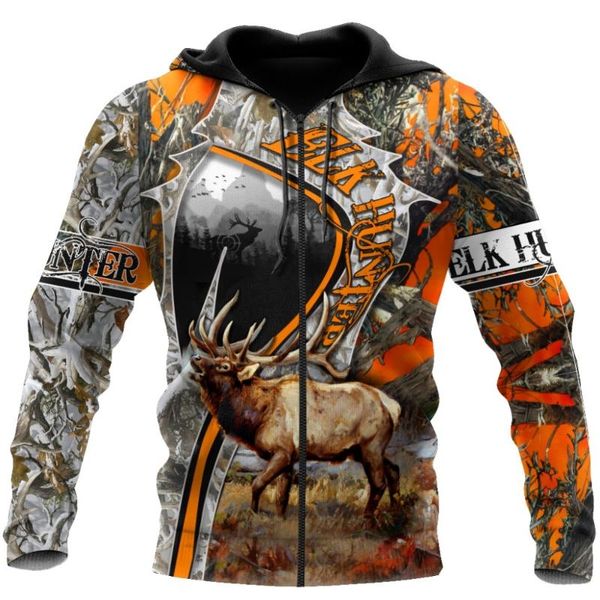 

men's hoodies & sweatshirts beautiful elk hunting 3d printed hoodie animal men sweatshirt streetwear zip pullover casual jacket track, Black