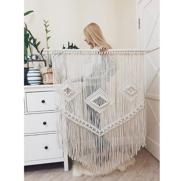 

tapestries macrame boho tapestry with tassel cotton rope handmade nordic art wall hanging for living room bedroom home decor