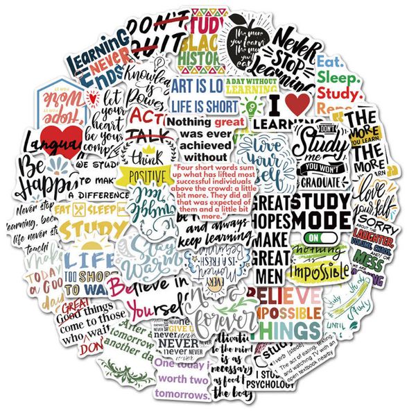 

50 pcs english learning slogan graffiti waterproof skateboard travel suitcase phone lapluggage stickers cute kids girl toys