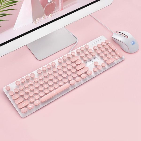 

keyboard mouse combos portable retro kit wired gaming with round key cap multimedia button set