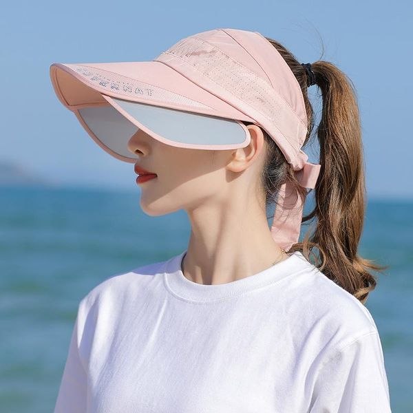 

wide brim hats korean version of the empty for women summer outdoor leisure sunshade sun cap without hat retractable widening, Blue;gray