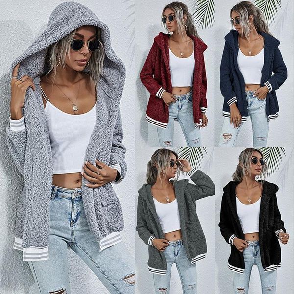 

women's jackets women winter warm fleece long sleeve hooded coats ladies casual loose solid color lightweight outerwear overcoat sats, Black;brown