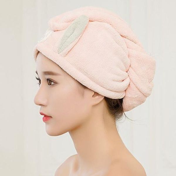 

towel cute long ear coral fleece quick drying hair cap absorbent thick shower