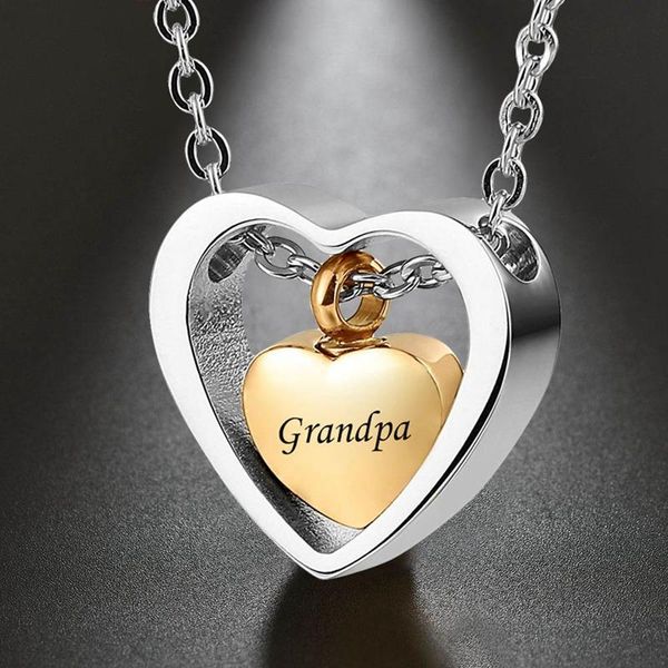 

pendant necklaces stainless steel double hearts ash jewelry dad/mom/grandpa/grandma urn cremation memorial keepsake ashes holder necklace, Silver