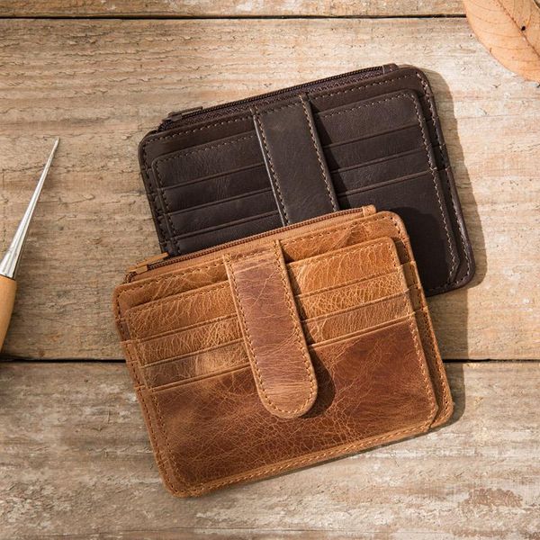 

card holders retro ultra-thin holder, men's leather mini id holder, Brown;gray