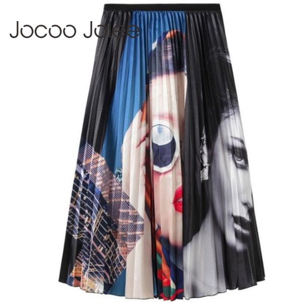 

skirts women 2021 fashion girl print cartoon pattern high elasticity pleated midi shirt street a-line shirts plus size, Black