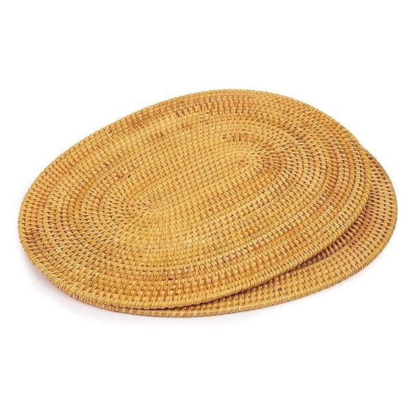 

mats & pads 2 pcs oval rattan placemat,natural hand-woven,tea ceremony accessories,suitable for dining room, kitchen,etc