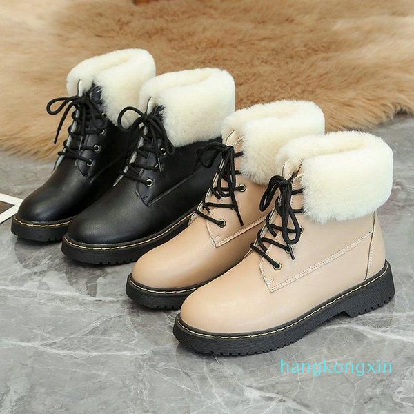 

boots rock shoes woman lace up round toe boots-women australia winter footwear low autumn 2021 ankle ladies rubber, Black
