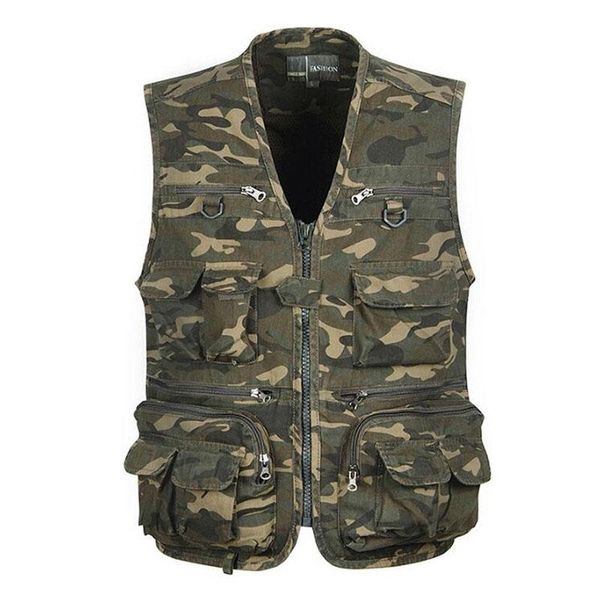 

men's vests -3xl 4xl summer camouflage men plus size casual male multi-pockets cotton waistcoats outdoors pography thin vest, Black;white