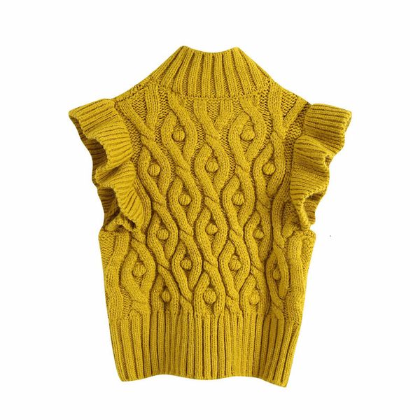 

jackets elegant with pompons round neck sleeveless knitted women's coat vintage twist weaving fashion vest chic female, Black;brown