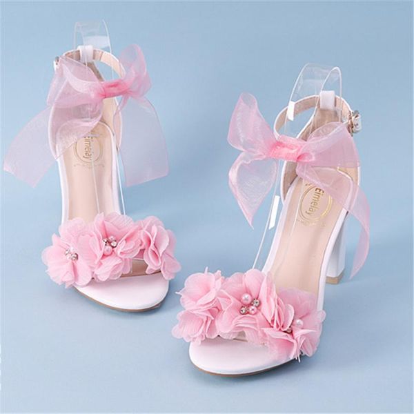 

women sandals floral wedding shoes lace bow tie pumps 7cm high heels bride pearl ladies ankle straps plus siz, Black