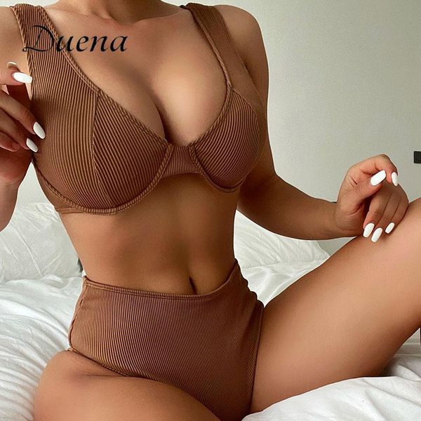 

women's swimwear duena high waist bikini brown woman 2021 bathing suit summer two pieces swimsuit women, White;black