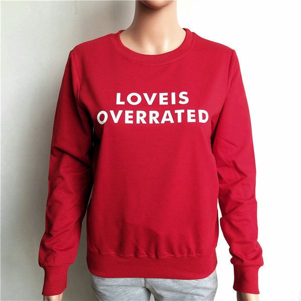 

women fall love is overrated printed hoodie sweatshirt ladies long sleeve pullover jumper, Black
