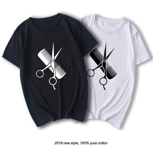 

raeek hip-hop simple splicing tee shirt short sleeve men gift hairdresser stylist scissors comb o-neck t shirts x0621, White;black