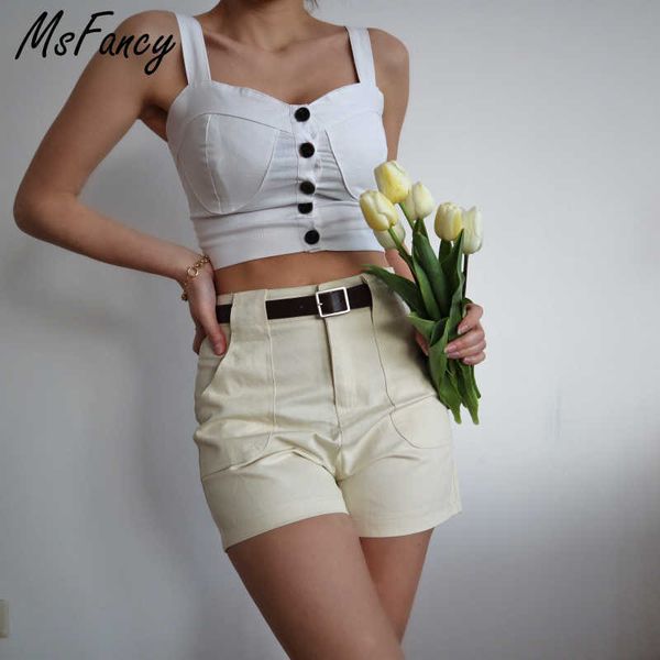 

msfancy summer cargo shorts women harajuru high waist a-line short pants with belt mujer pantalones cortos 210604, White;black