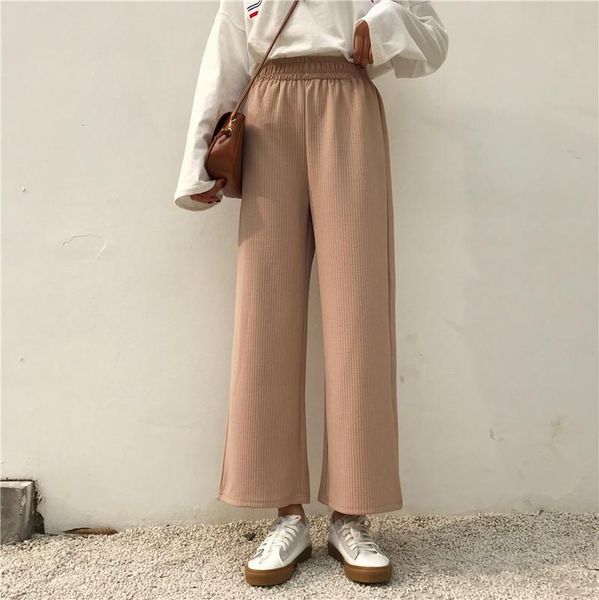 

fashion casual solid women wide leg pants high waist loose summer palazzo calf-length trousers women's & capris, Black;white