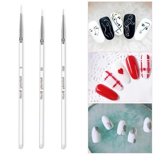 

nail brushes 2021 fashion 3pcs gel art line painting crystal acrylic thin liner drawing pen set manicure tools, Yellow