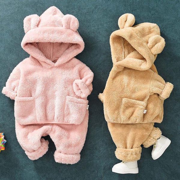 

clothing sets infant autumn and winter plush suit 2021 style fashion boys girls baby cute super clothes two-piece outer wear, White