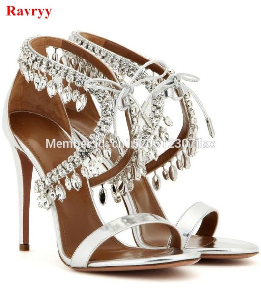 

sandals rhinestones women summer lace up crystal high heels thin weeding shoes, Black