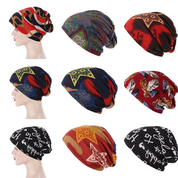 

beanie/skull caps western style soft decorative hat colorful printed pullover for women girls warm sports cycling running bib cap, Blue;gray