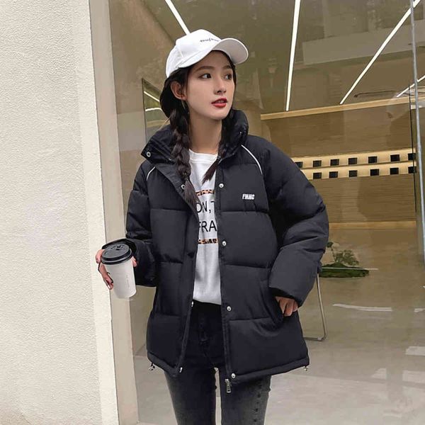 

season down cotton padded jacket women's small version student bread short, Black