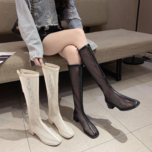 

boots brand women's shoes summer boot round toe boots-women thigh high heels fashion rubber sandals stiletto mid, Black