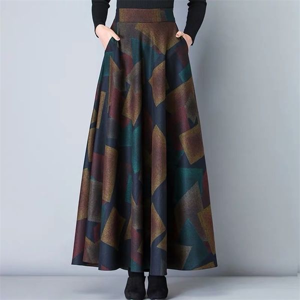 

vintage a-line high waist woolen skirts autumn winter fashion women's wool maxi female casual long streetwear 210708, Black