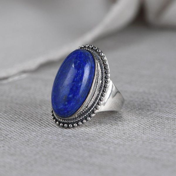 

cluster rings fnj 925 silver lapis lazuli 100% real original s925 solid prue ring for women jewelry vintage oval, Golden;silver