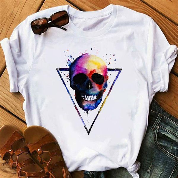 

cool skull punk unsummer men clothes graphic tee aesthetic for and women goth crew neck hipster shirt, White;black