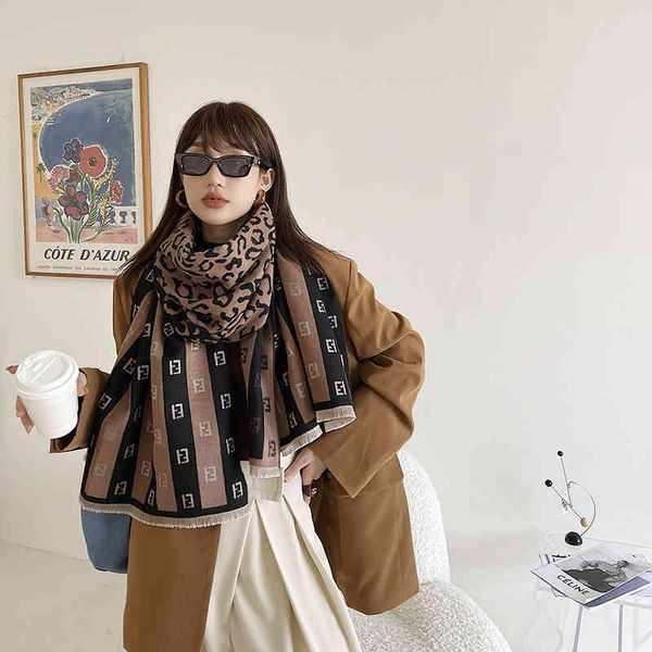 

70% off design scarf new women's winter double-sided imitation cashmere air conditioner warm leopard letter shawl 1vyt, Blue;gray