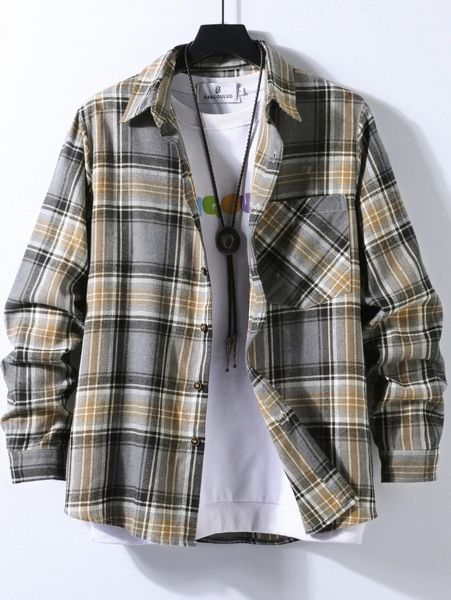 

men plaid pocket front shirt without pullover h7js#, White;black
