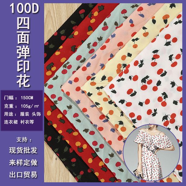 

mask cherry dress fashion four side polyester digital printed micro elastic cloth