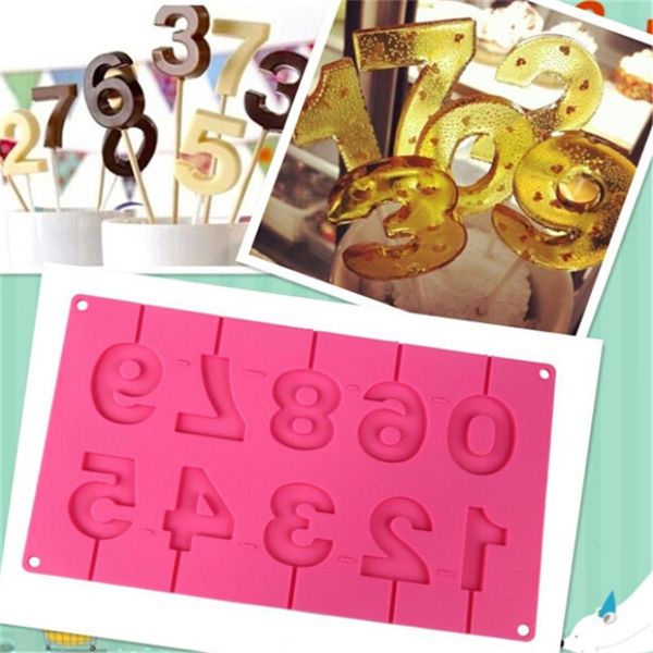 

baking moulds 0-9 numbers shape lollipop silicone mold 3d hand made sucker sticks chocolate with party decoration